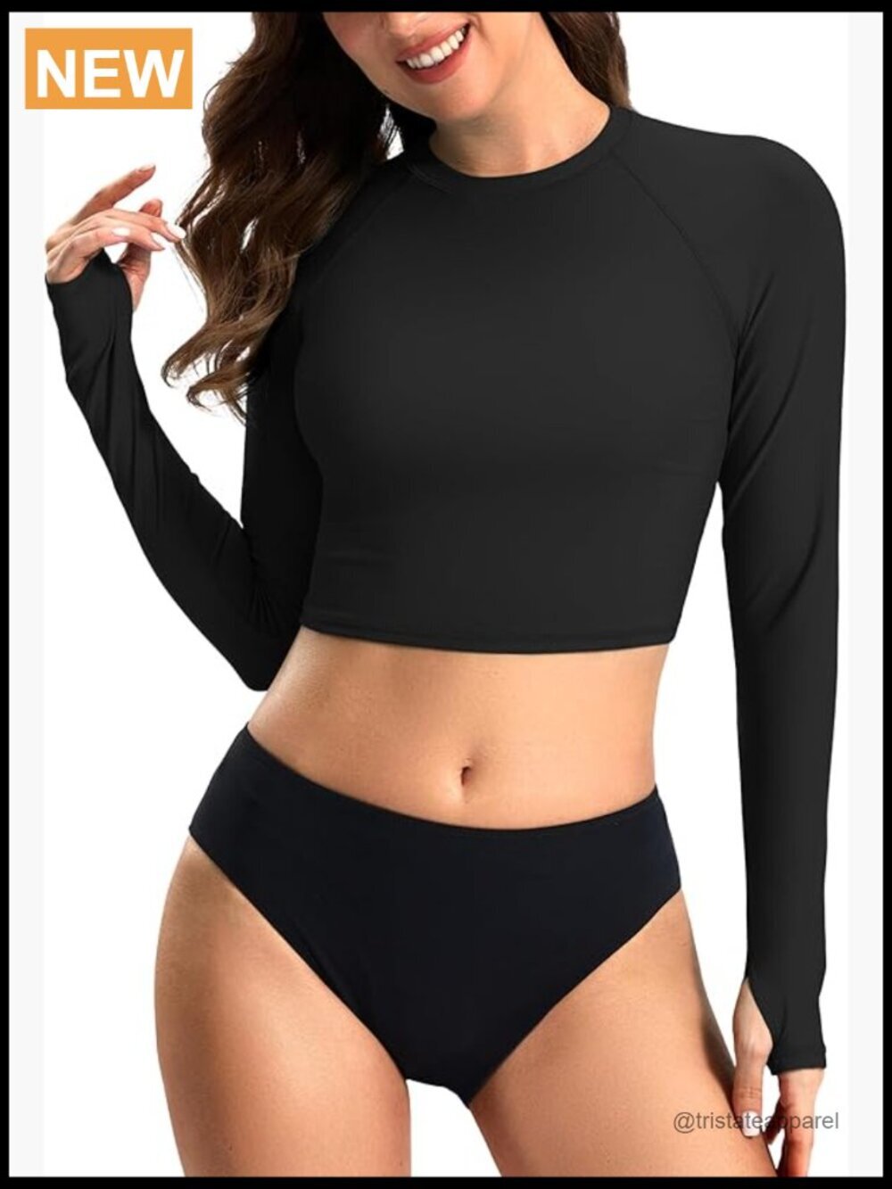 UPF 50+ Long Sleeve Crop Rash Guard Women's Sun Protection Swim Top